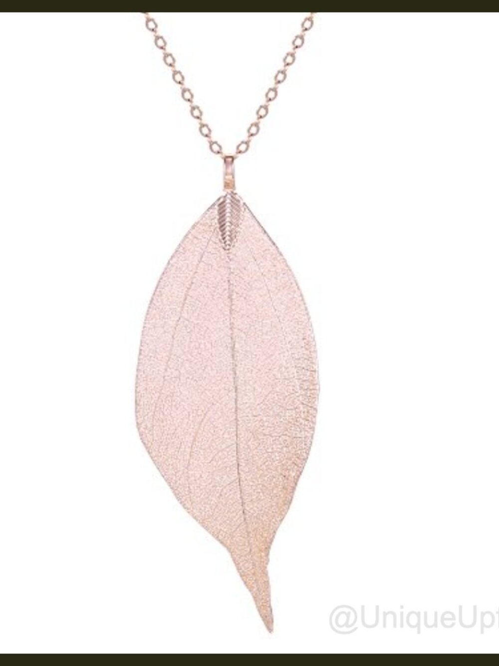 Real Leaf Pendant Necklace Earring Set Brass Rose Gold Plated Long 30"
